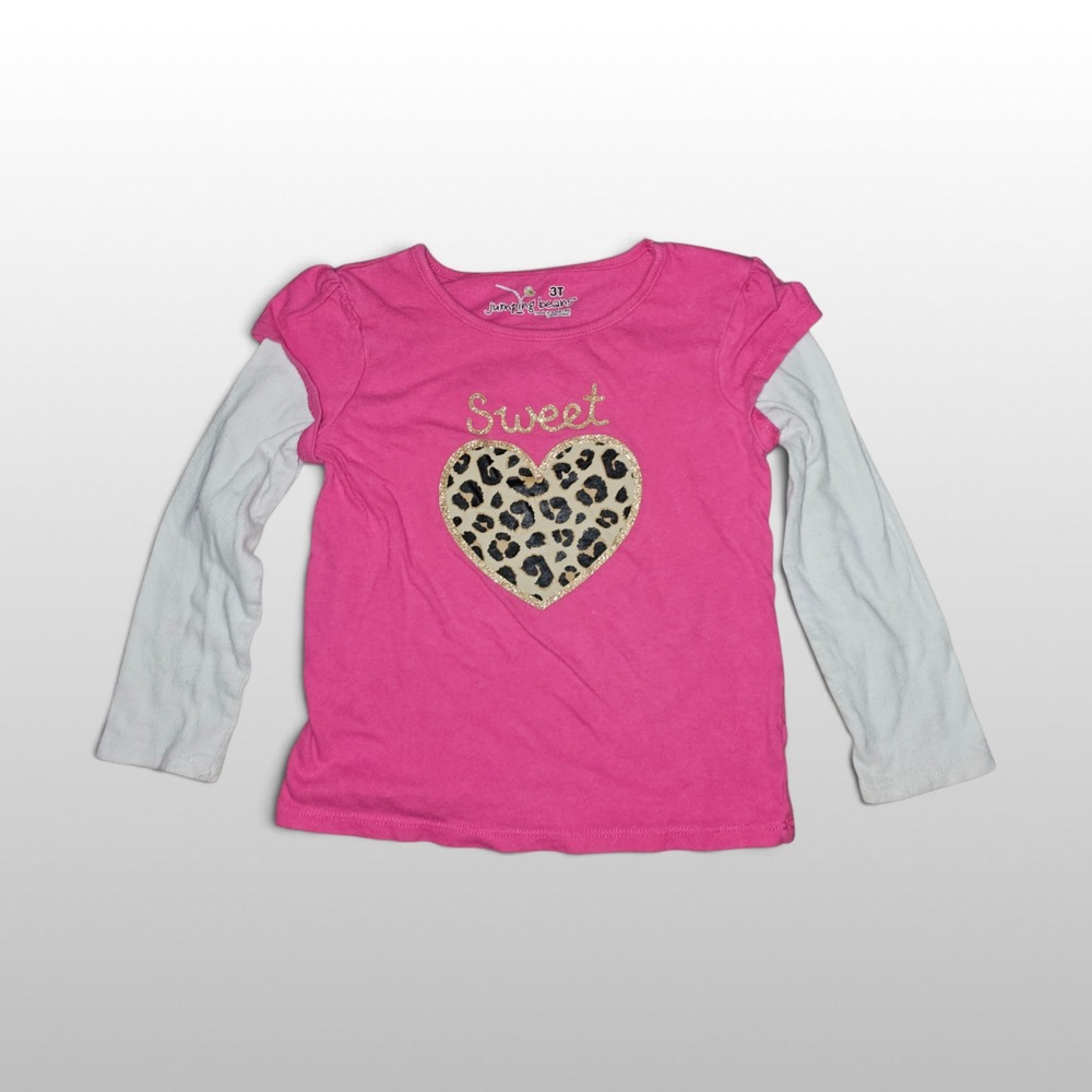 Toddler Girls Jumping Beans Layered Tee Leopard Heart Sweet Pink 3T Shirt
